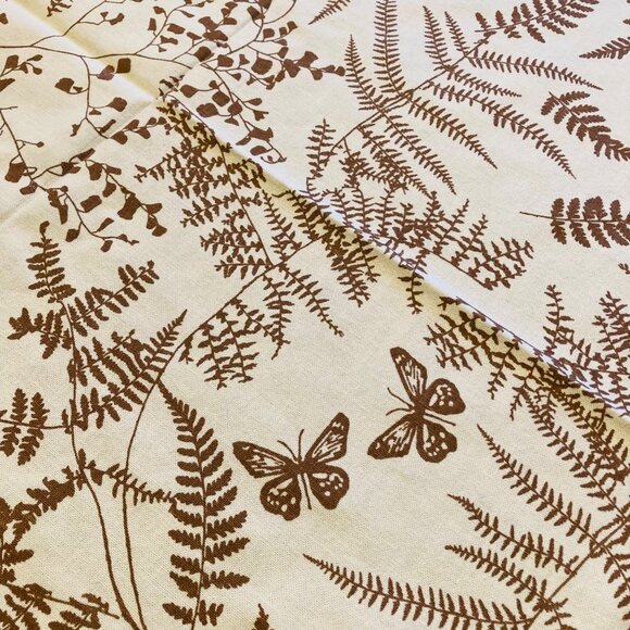Vintage Tablecloth Rectangle 78 x 51 in Nature Floral Fern Butterfly Tan Beige - Picture 2 of 7